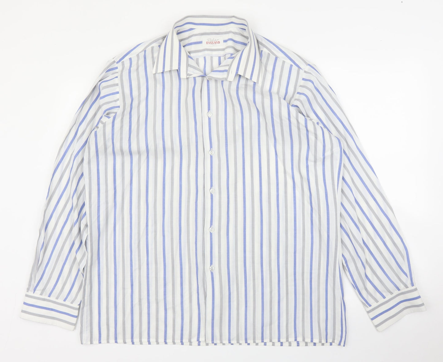 Peter England Mens White Striped   Button-Up Size L
