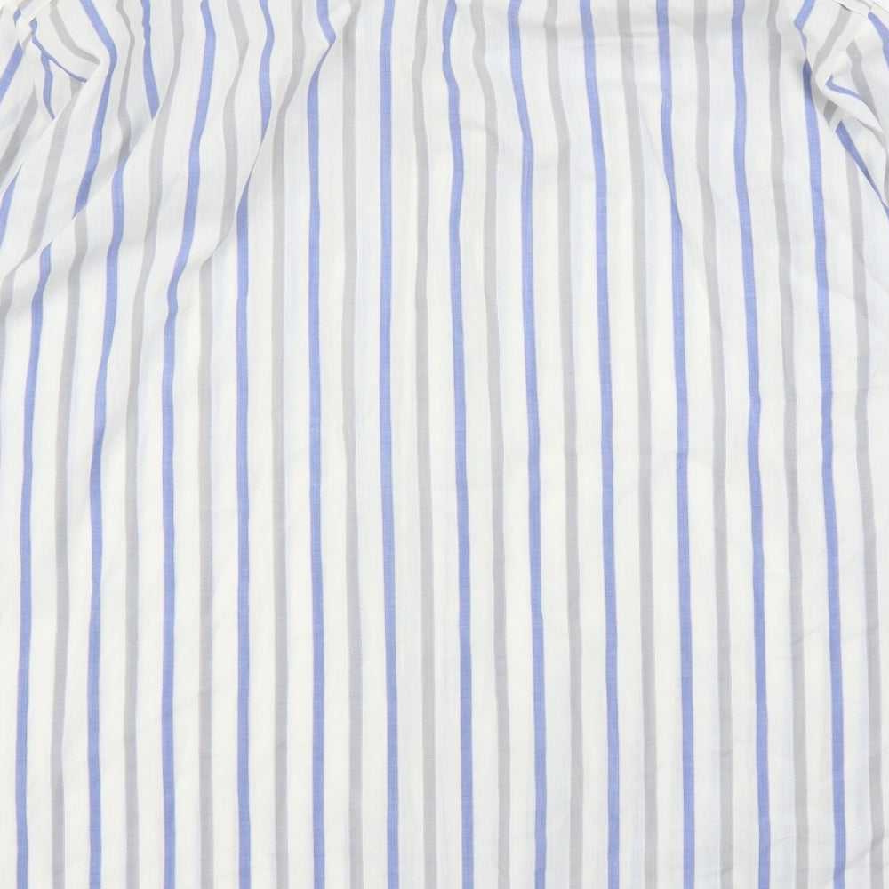 Peter England Mens White Striped   Button-Up Size L
