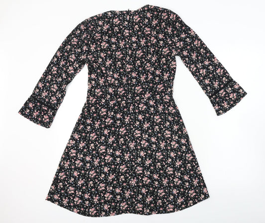 H&M  Womens Black Floral  A-Line  Size 6