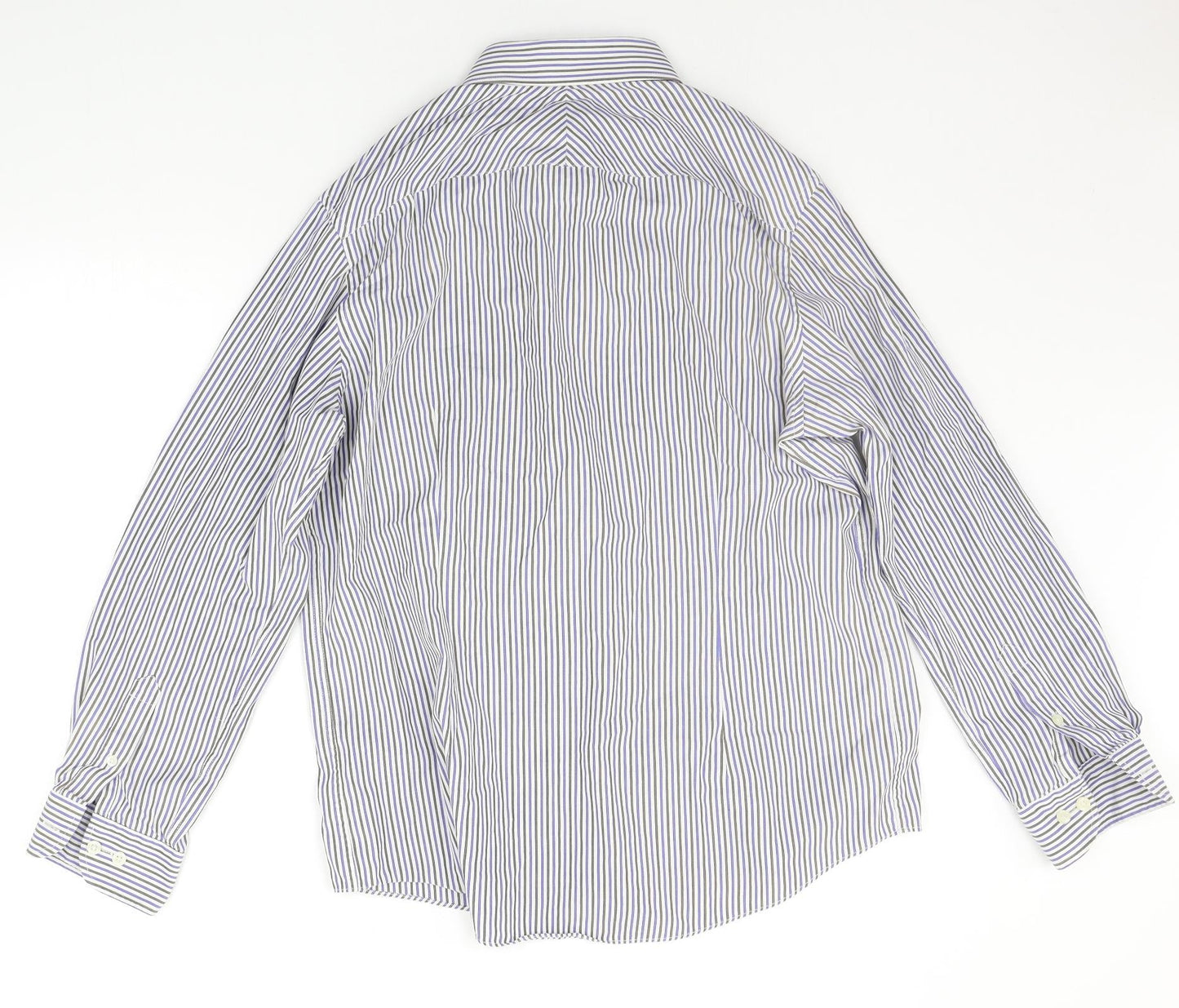 BHS Mens Blue Striped   Button-Up Size 16