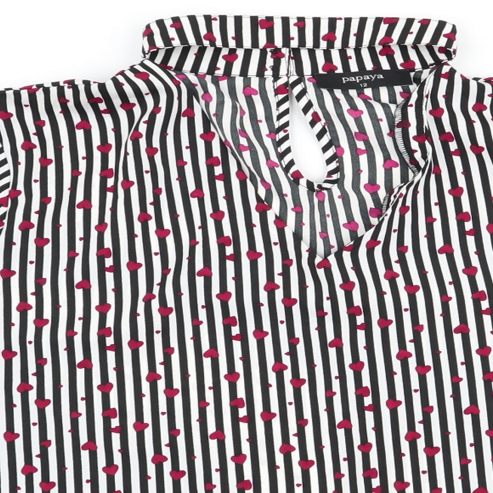 Papaya Womens Black Striped  Basic Blouse Size 12  - Choker style neck