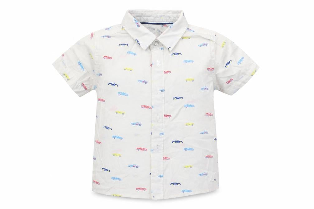 F&F Boys White   Basic Button-Up Size 12-18 Months  - Cars print