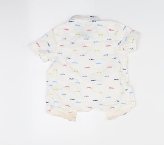 Florence and Fred Boys White   Basic Button-Up Size 12-18 Months  - Cars print