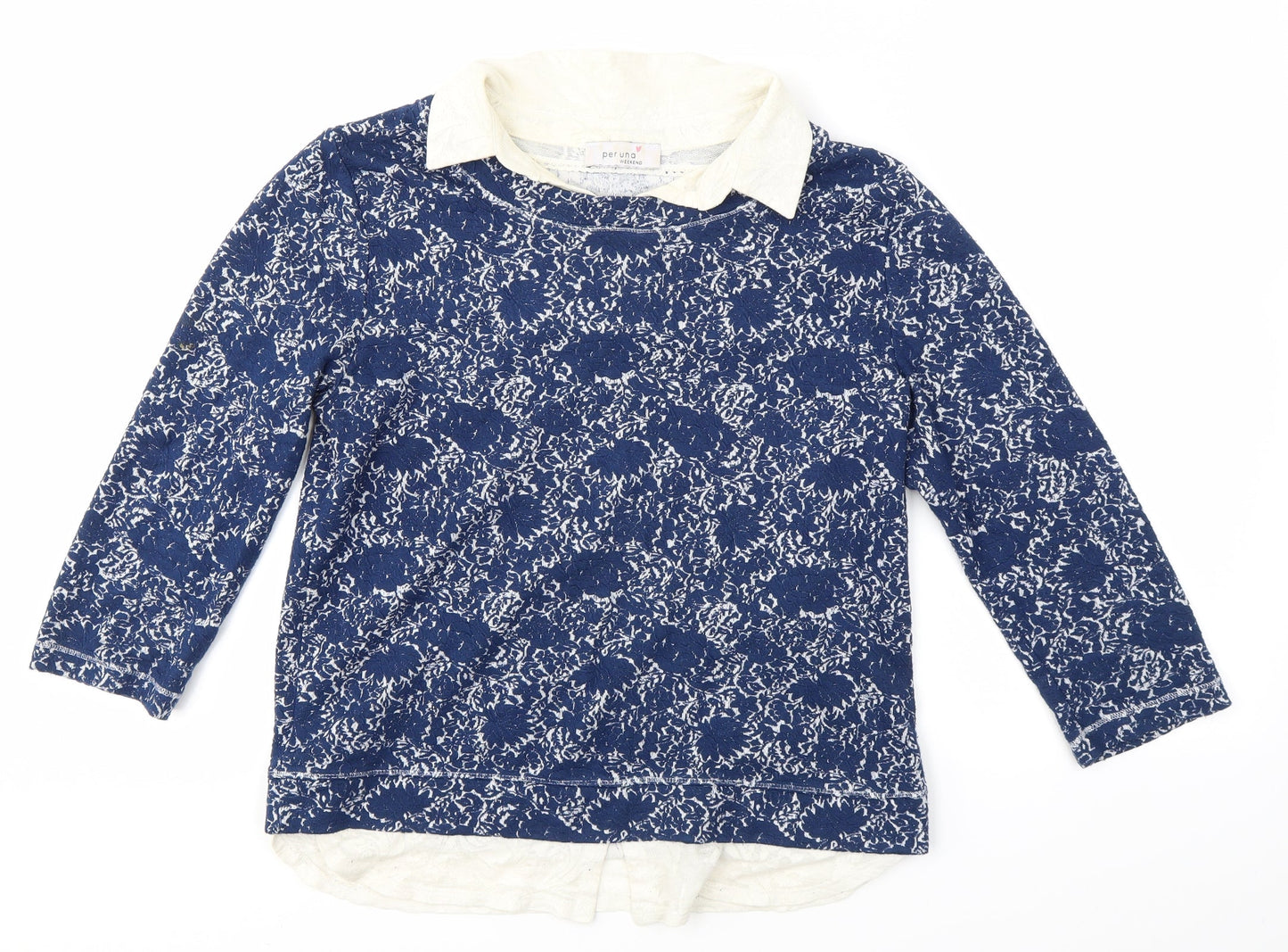 M&S Womens Blue Floral  Pullover Jumper Size 10