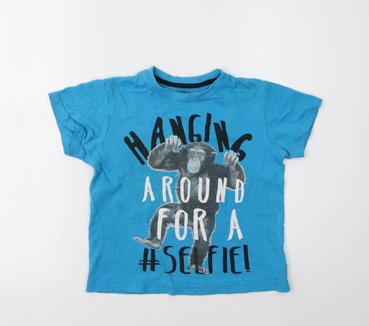 Matalan Girls Blue   Basic T-Shirt Size 6-7 Years  - Monkey