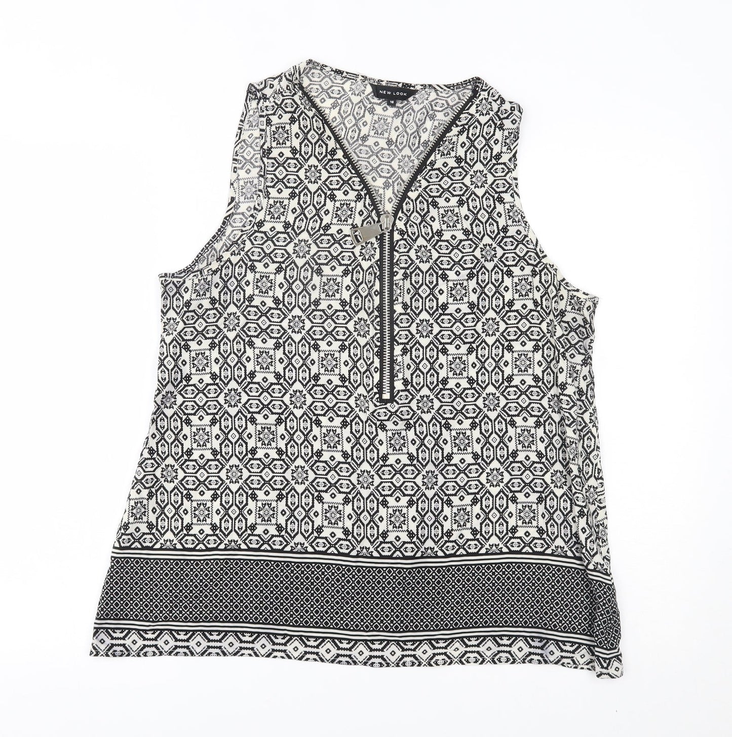 New Look Womens Grey Fair Isle  Basic Blouse Size 16  - zip neck