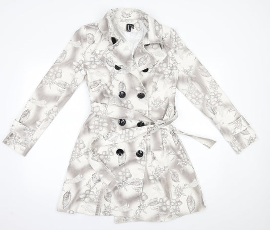 izabel Womens White Floral  Overcoat Blazer Size 8