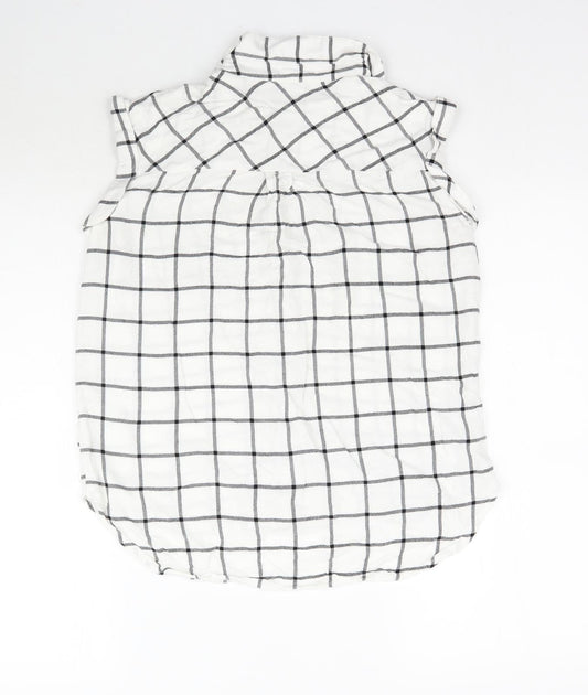 Matalan Womens White Plaid  Basic Button-Up Size 8