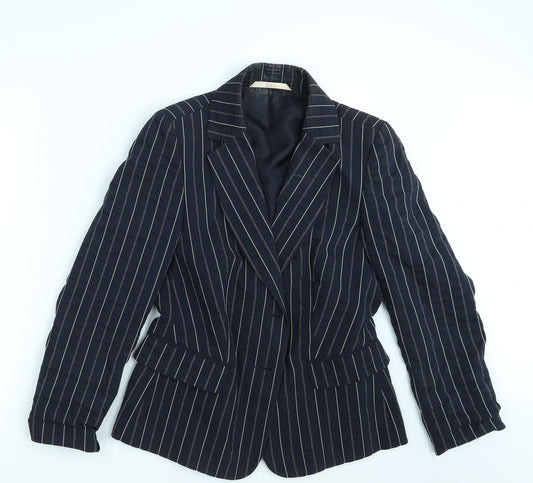 Libra Womens Blue Striped  Jacket Blazer Size 10