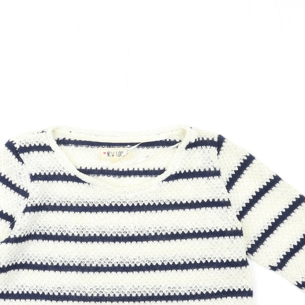 New Look Womens White Striped Knit Pullover Jumper Size 8