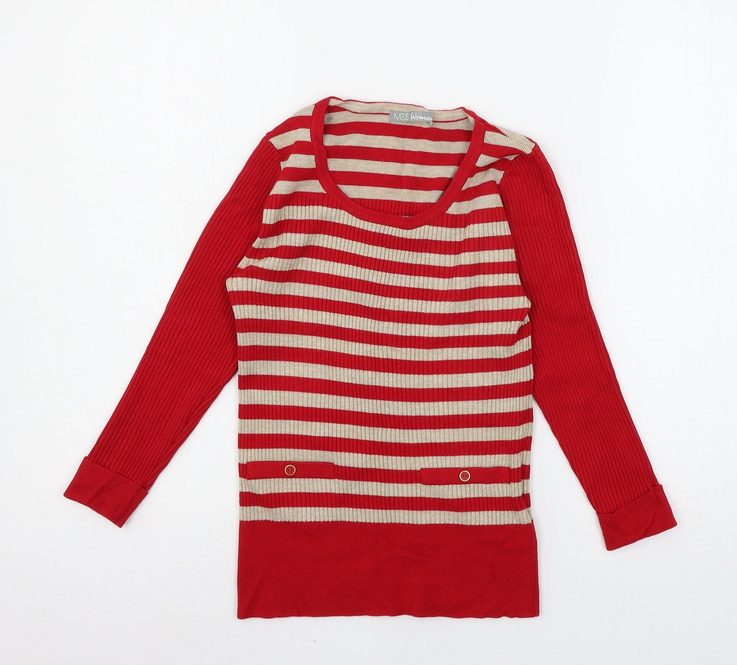 Marks and Spencer Womens Red Striped Knit Pullover Jumper Size 8