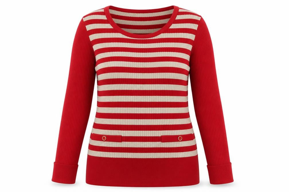 Marks and Spencer Womens Red Striped Knit Pullover Jumper Size 8