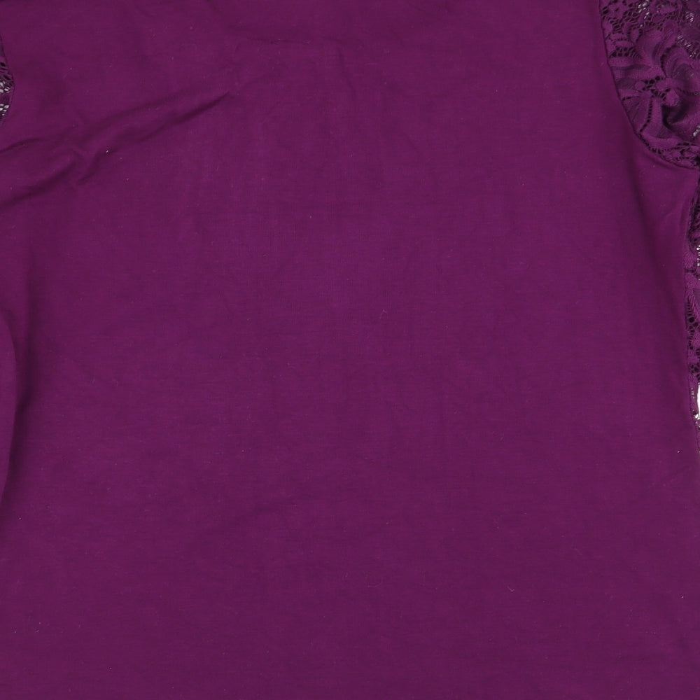 Amisu Womens Purple Floral  Basic T-Shirt Size 14