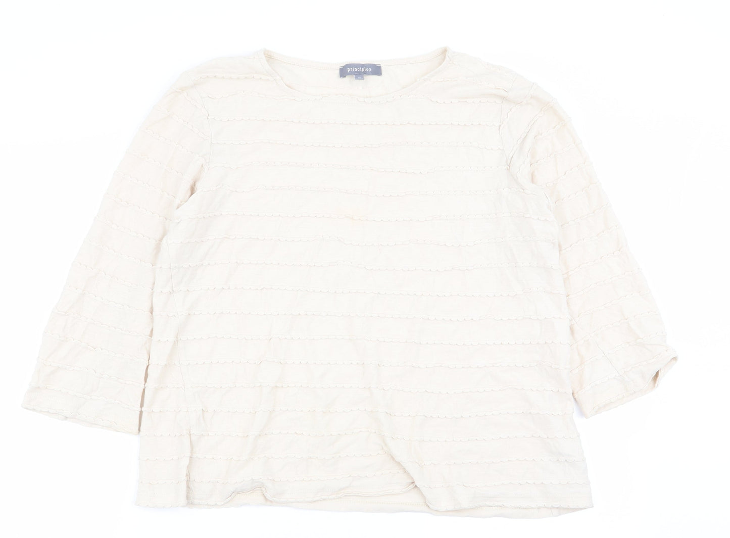 Principles Womens Beige Striped  Basic T-Shirt Size 14