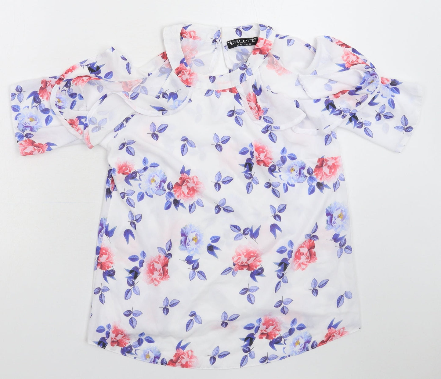 Select Womens White Floral  Basic Blouse Size 6