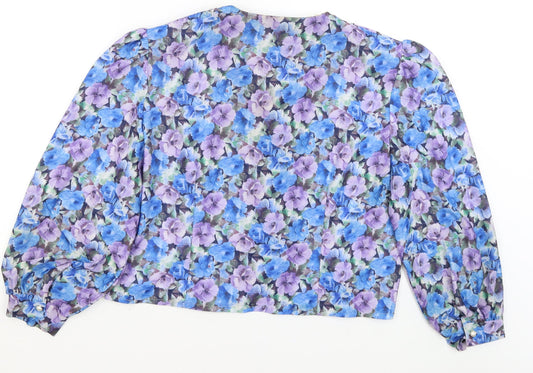Dormar Womens Blue Floral  Basic Button-Up Size 20