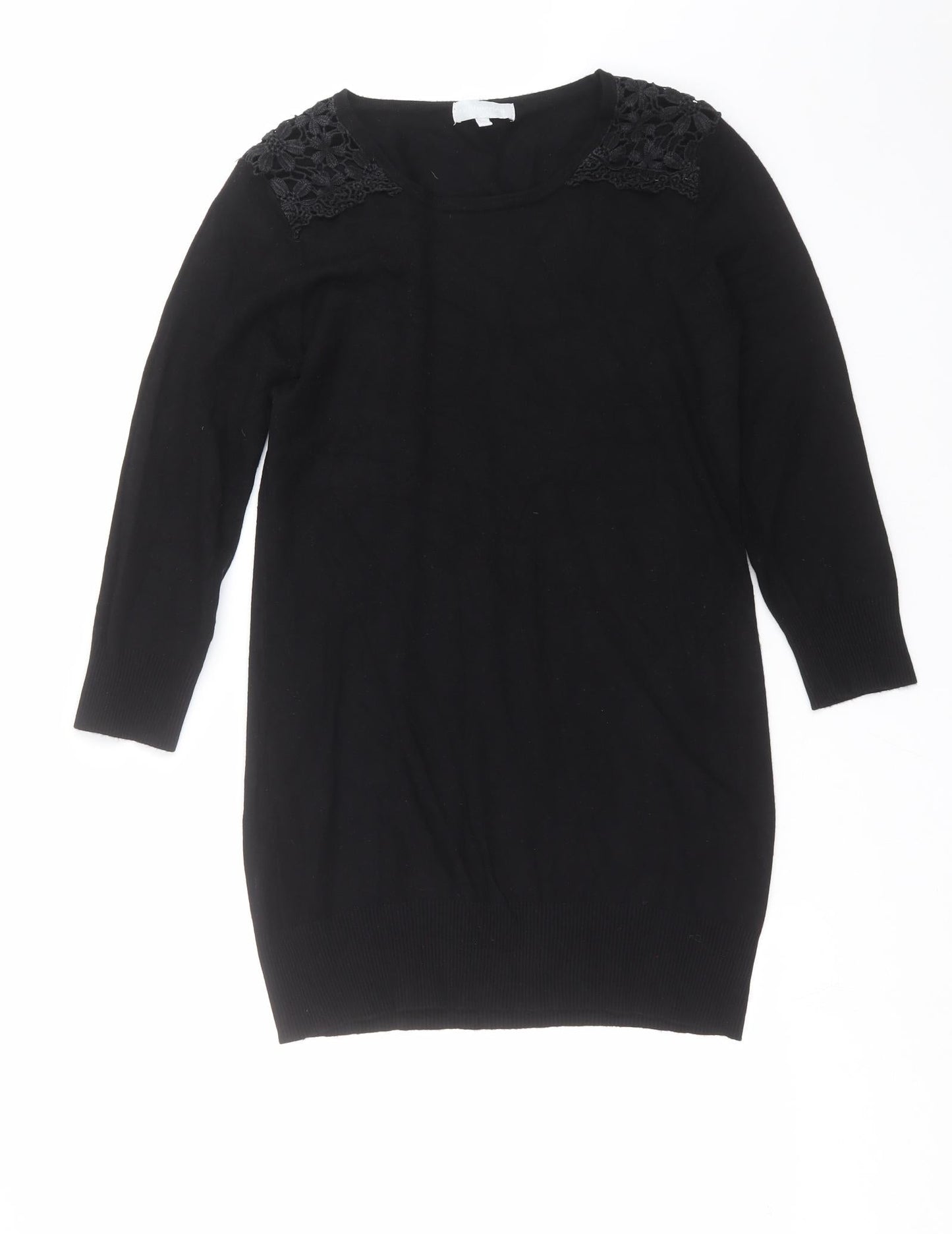 Red Herring Womens Black  Knit Pullover Jumper Size 12  - crochet detail