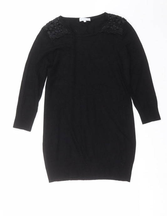 Red Herring Womens Black  Knit Pullover Jumper Size 12  - crochet detail
