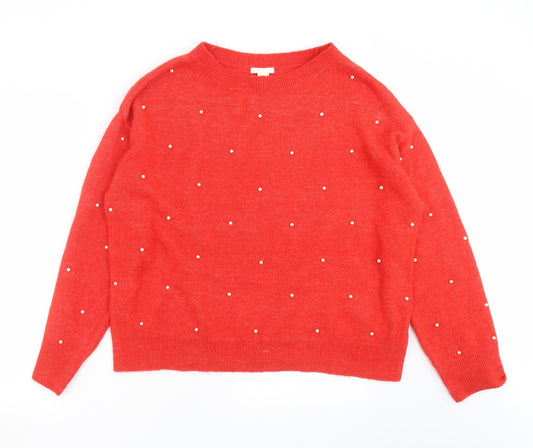 H&M Womens Red  Knit Pullover Jumper Size L  - beaded