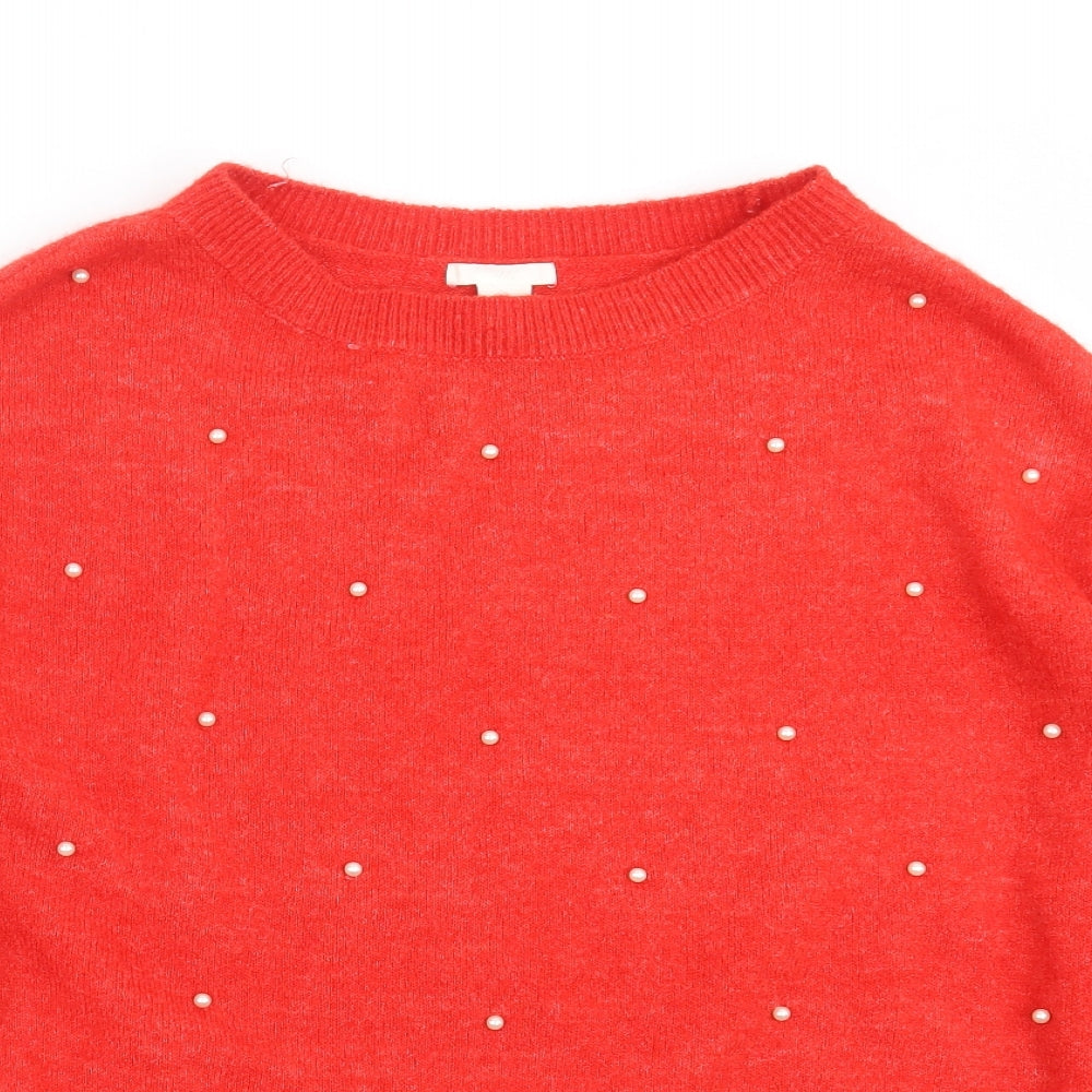 H&M Womens Red  Knit Pullover Jumper Size L  - beaded