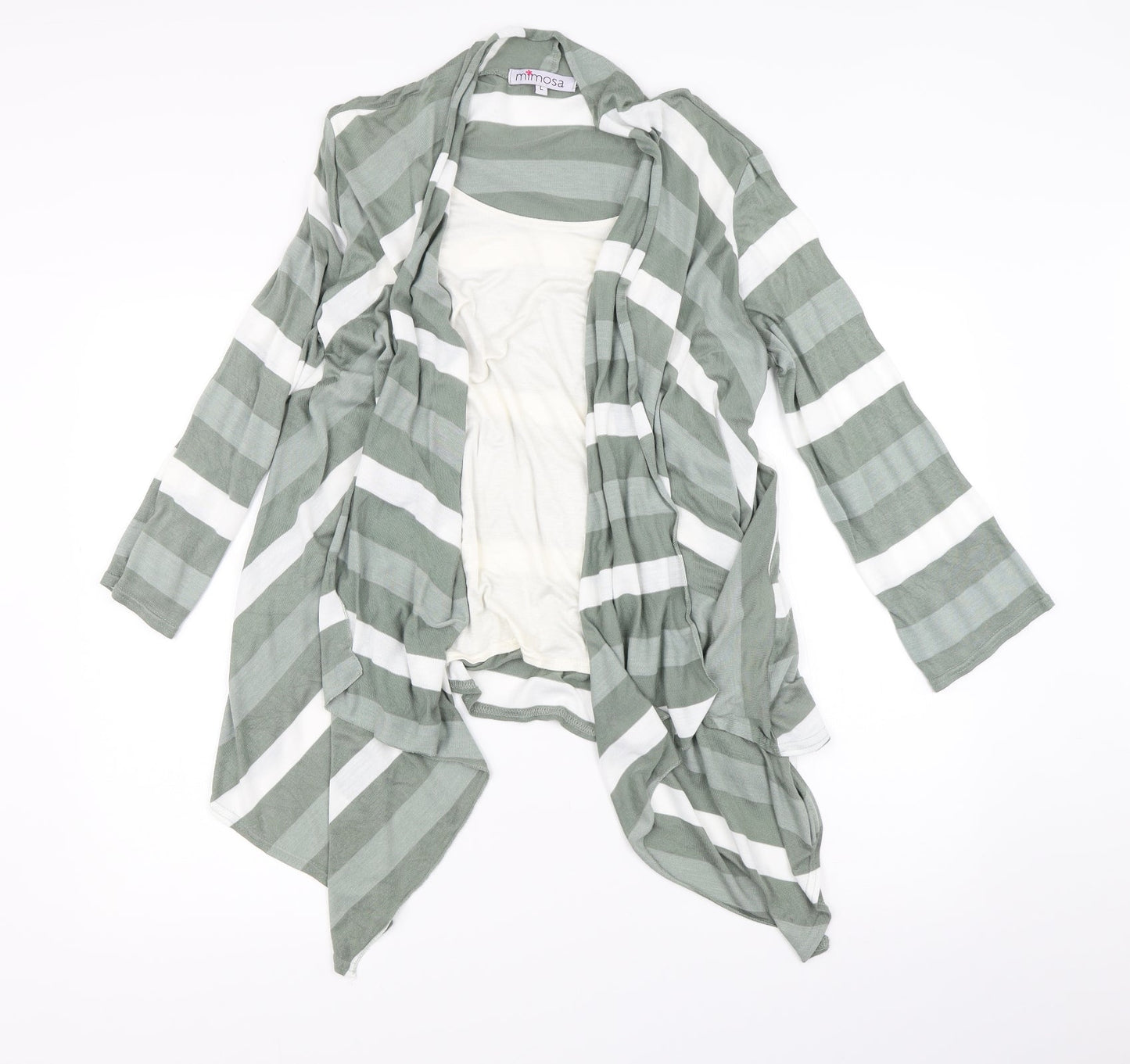 Mimosa Womens Green Striped  Basic T-Shirt Size L