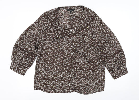 NEXT Womens Brown Floral  Basic Blouse Size 6