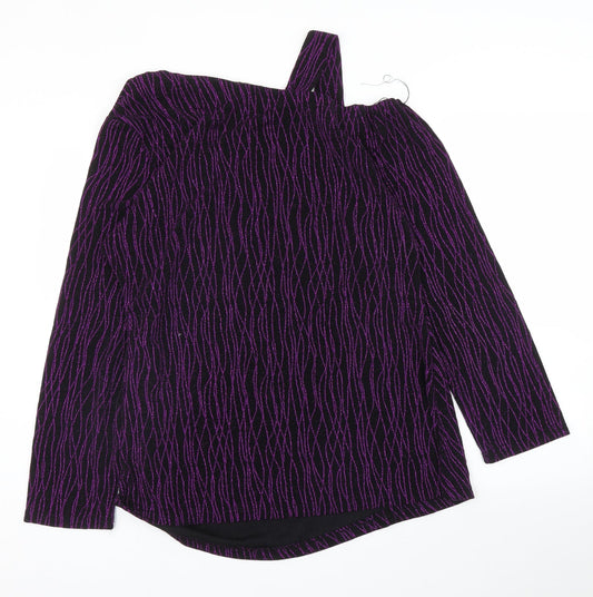 Preworn Womens Purple Striped  Basic Blouse Size XL