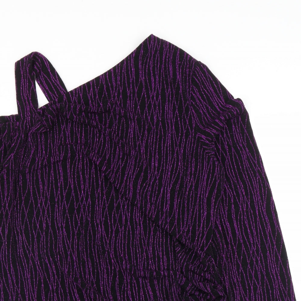 Preworn Womens Purple Striped  Basic Blouse Size XL