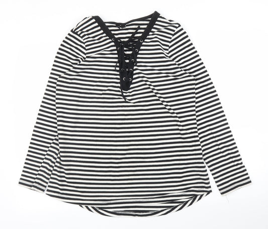 Rainbow Womens White Striped  Basic Blouse Size M