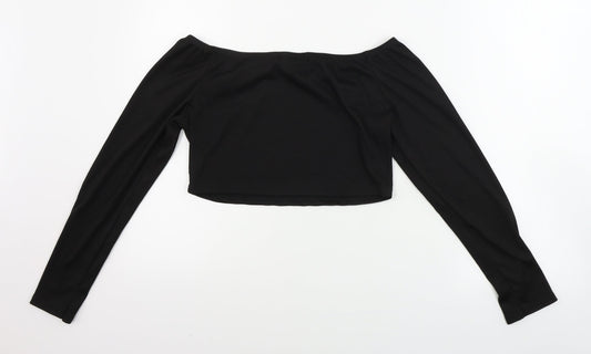 PRETTYLITTLETHING Womens Black Houndstooth  Cropped T-Shirt Size 12