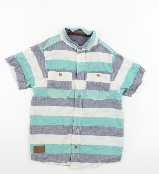 Rebel Boys Green Striped  Basic Button-Up Size 7-8 Years