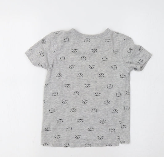 George Girls Grey   Basic T-Shirt Size 5-6 Years  - Cat Print