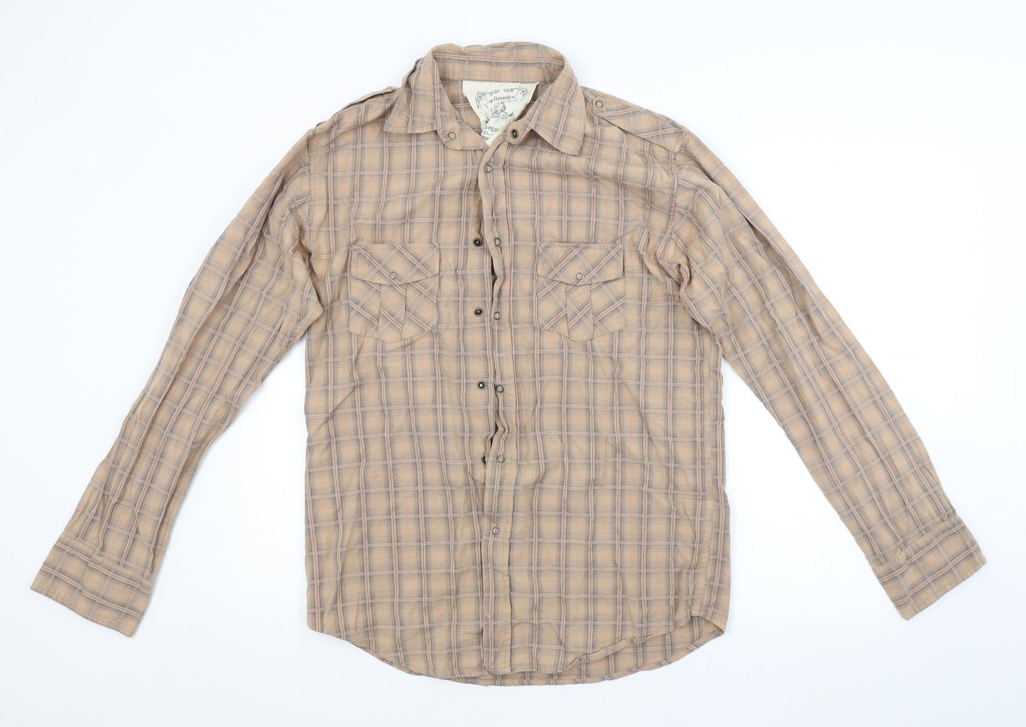 Linea Mens Brown Check   Button-Up Size M