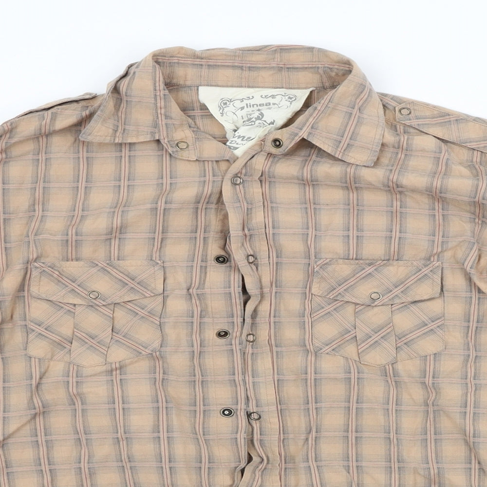 Linea Mens Brown Check   Button-Up Size M