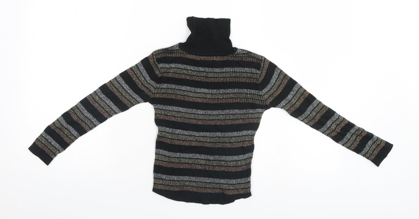 Preworn Girls Black Striped  Pullover Jumper