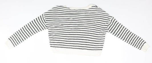 Divided Womens White Striped  Pullover Jumper Size 10