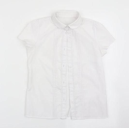 Florence and Fred Girls White   Basic Button-Up Size 8-9 Years