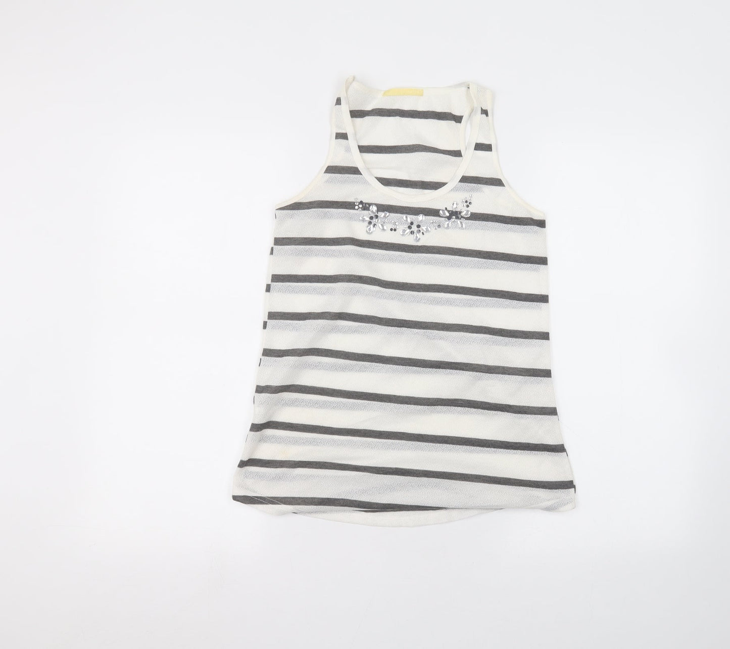 Preworn Womens White Striped  Basic T-Shirt Size S