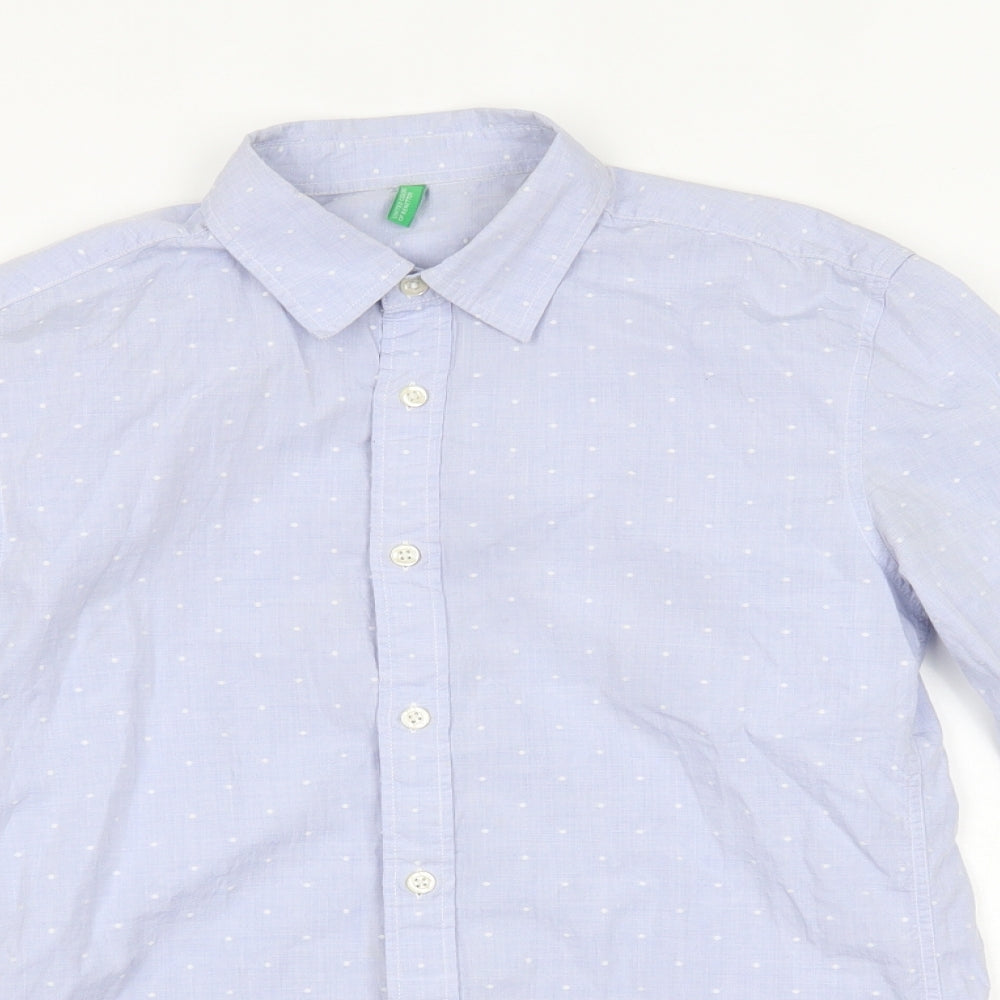 benetton Mens Blue Polka Dot   Button-Up One Size