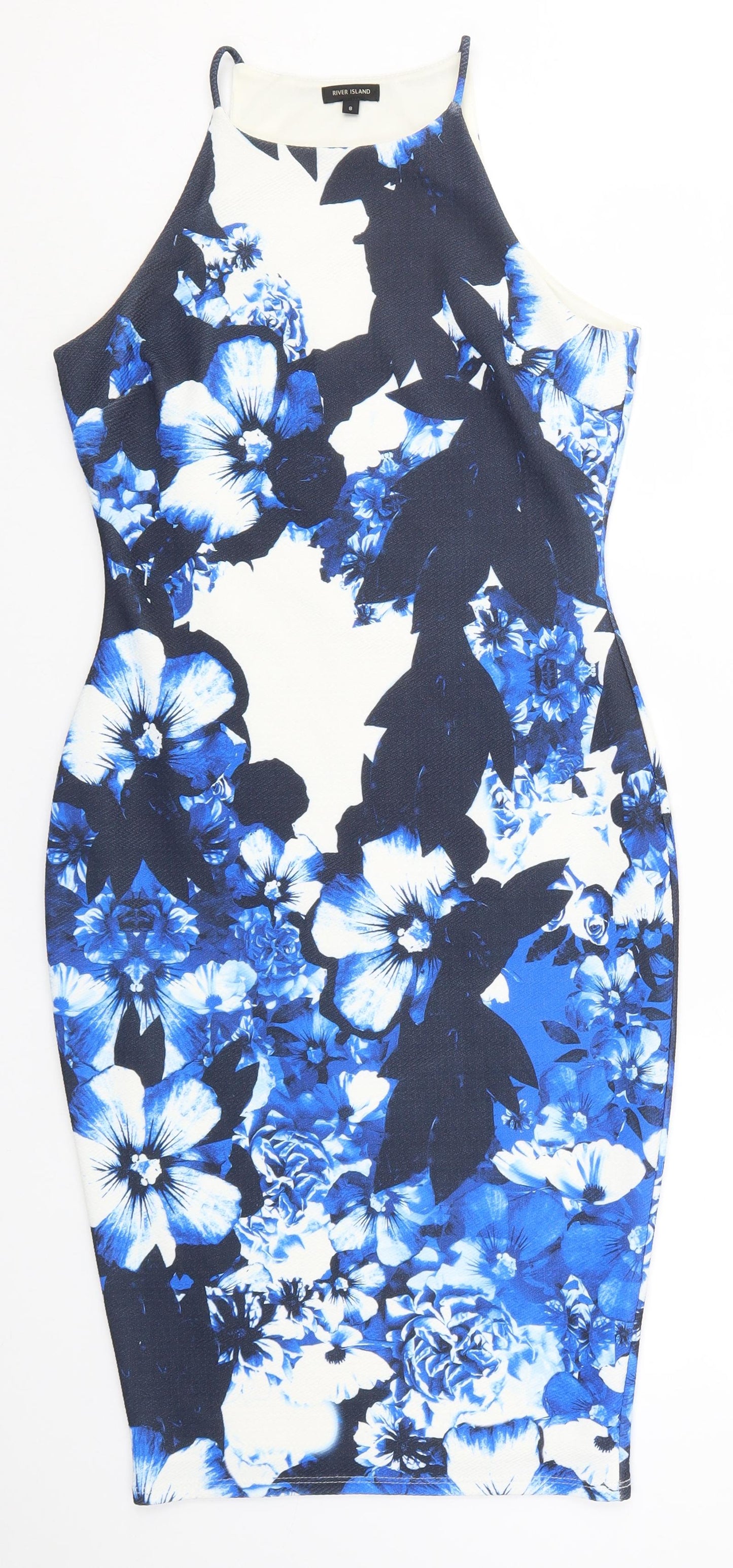 River Island Womens Blue Floral  Bodycon  Size 8