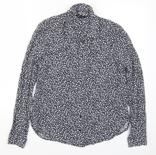 Monki Womens Blue Floral  Basic Button-Up Size S