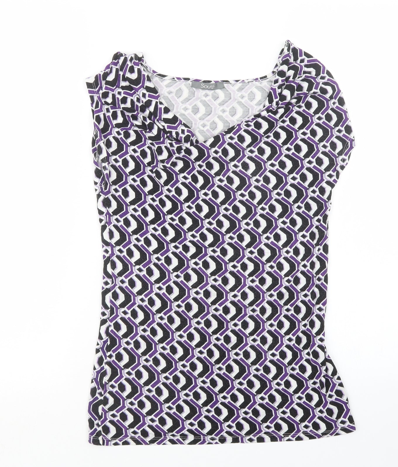 South Womens Purple Geometric  Basic T-Shirt Size 8