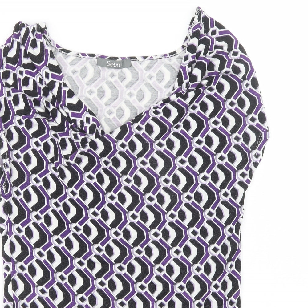 South Womens Purple Geometric  Basic T-Shirt Size 8