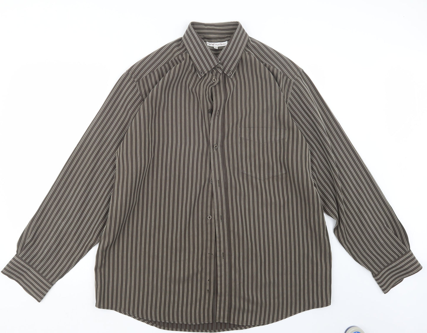 EWM Mens Brown Striped   Button-Up Size L