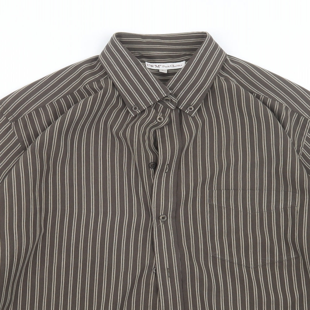 EWM Mens Brown Striped   Button-Up Size L