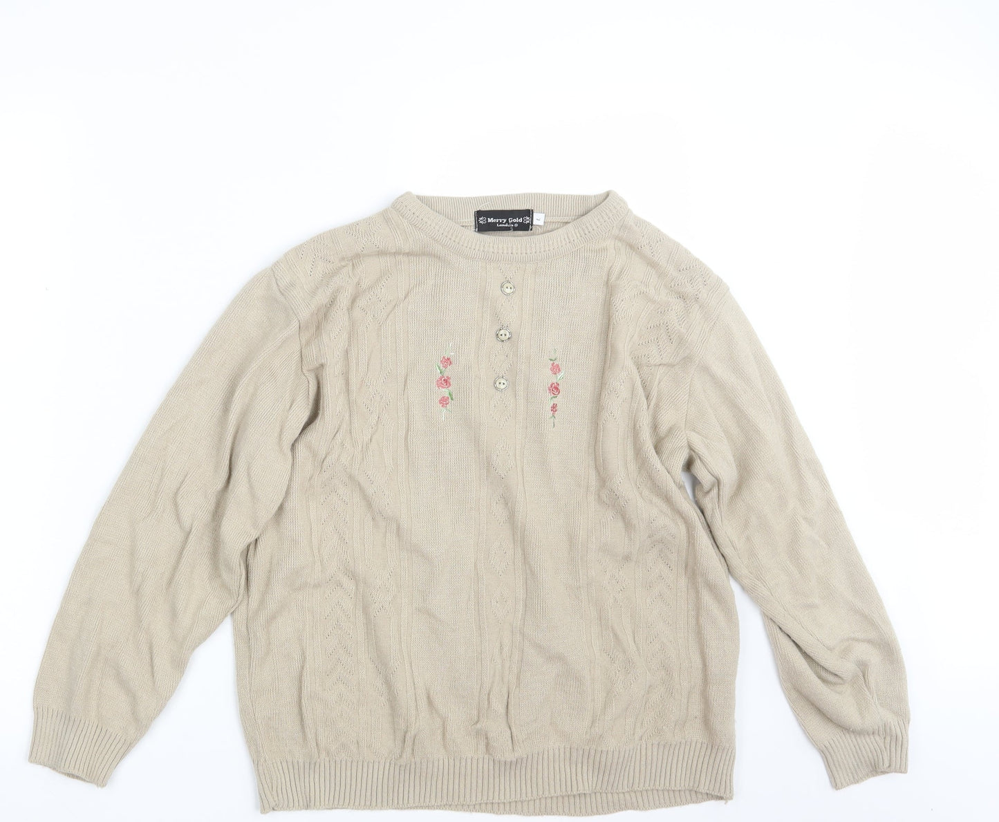 Merry Gold Womens Beige Floral Knit Pullover Jumper Size L