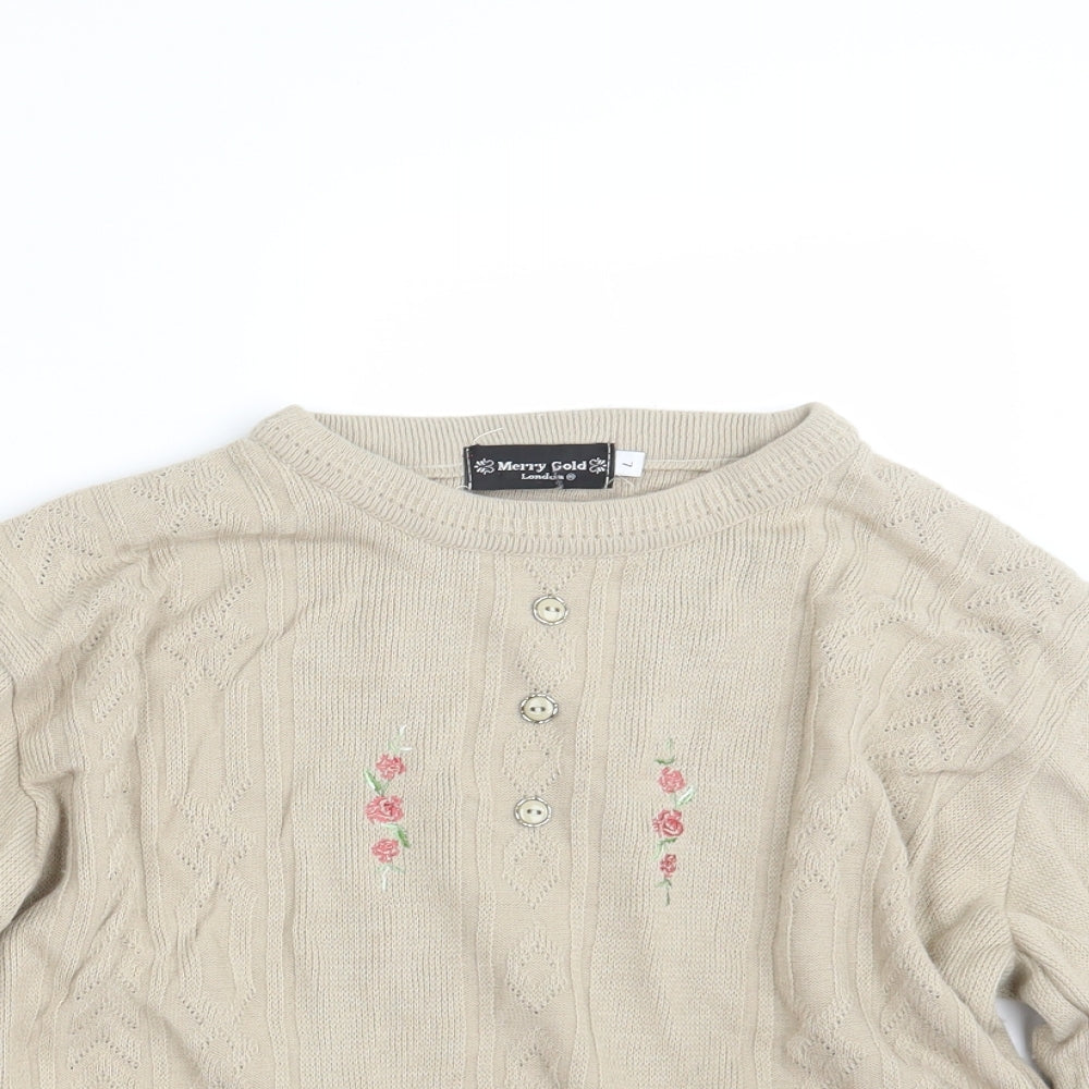 Merry Gold Womens Beige Floral Knit Pullover Jumper Size L