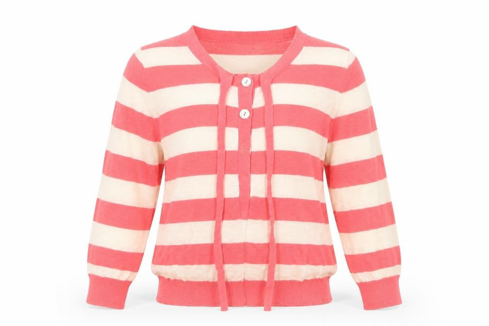 M&S Womens Pink Striped  Cardigan Jumper Size 10