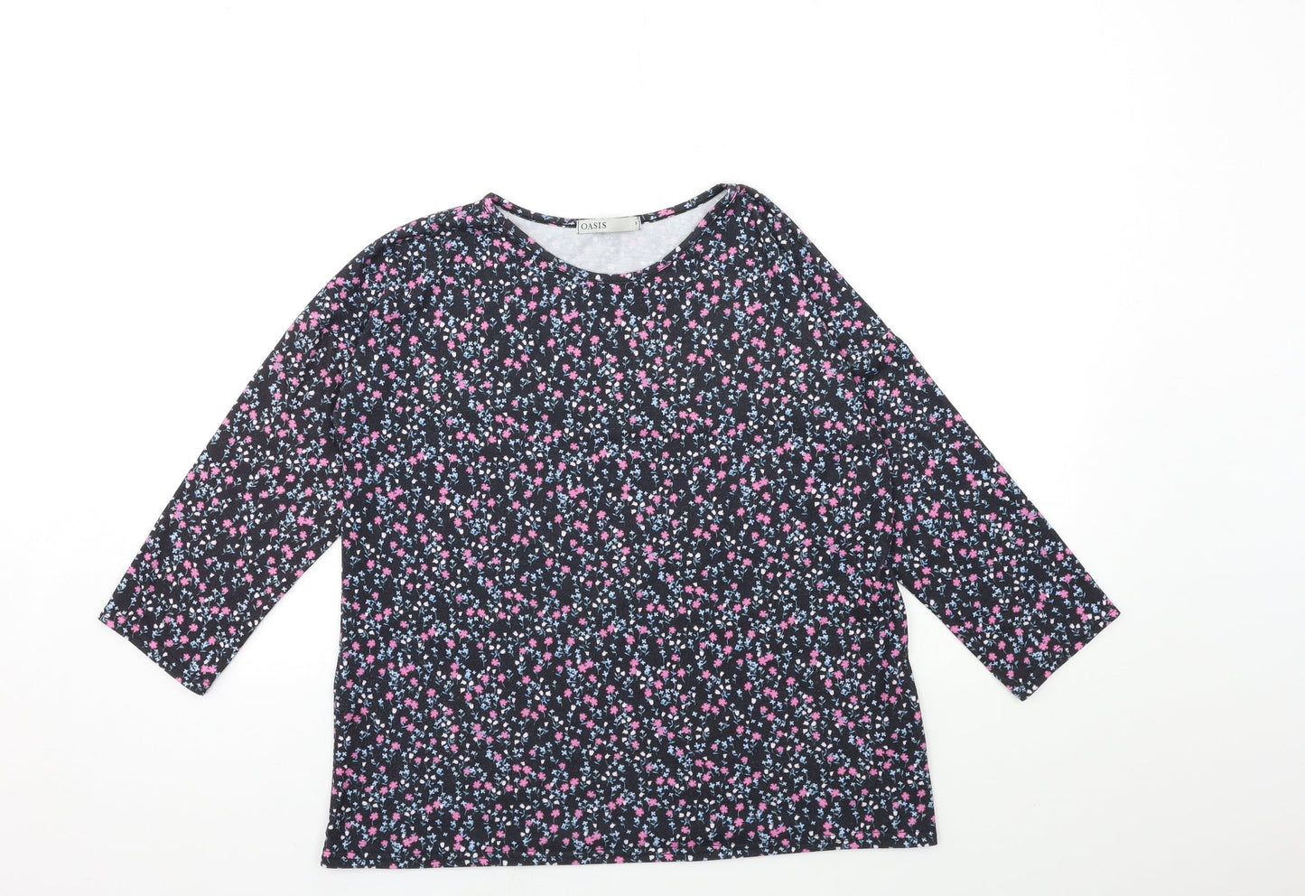 Oasis Womens Black Floral  Basic T-Shirt Size S