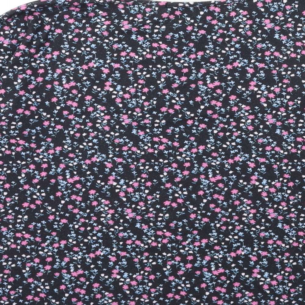 Oasis Womens Black Floral  Basic T-Shirt Size S